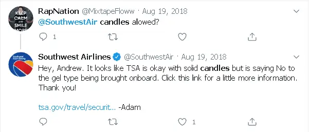 Can you bring candles on Southwest Airlines?