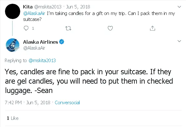 Can you bring candles on Alaska Airlines?