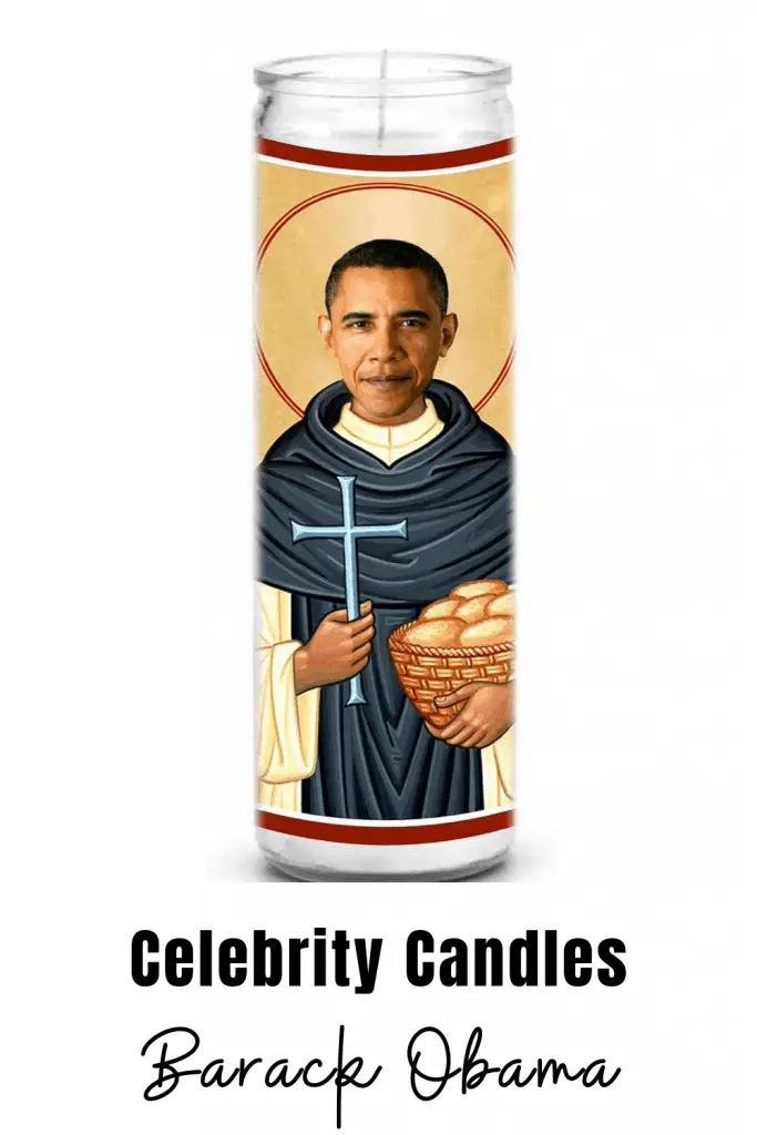 Barack Obama celebrity novelty candle. Celebrity prayer candles are a great gift for family or friends that can't get enough of their favorite celebrity. #barackobama #novelty #candles #gift