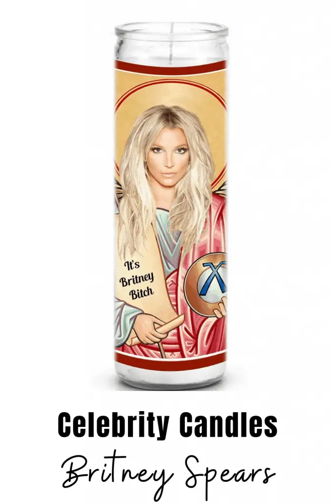 Britney Spears Candle Britney Spears celebrity novelty candle. Celebrity prayer candles are a great gift for family or friends that can't get enough of their favorite celebrity. #britneyspears #novelty #candles #gift