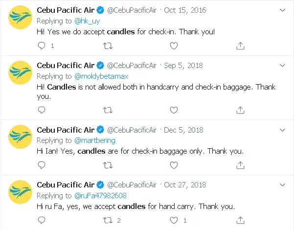 Can you take candles on Cebu Pacific Air?