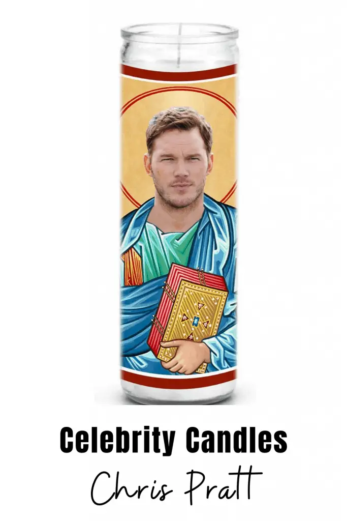 Chris Pratt Novelty Candle Chris Pratt celebrity novelty candle. Celebrity prayer candles are a great gift for family or friends that can't get enough of their favorite celebrity. #chrispratt #novelty #candles #gift
