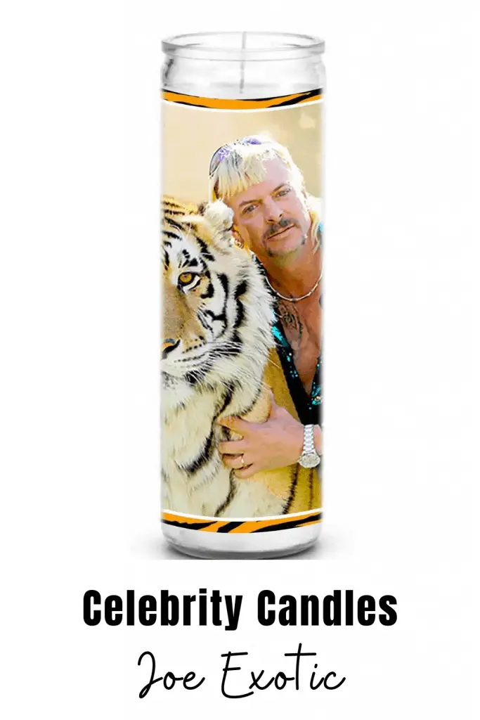 Joe Exotic, Tiger King celebrity novelty candle. Celebrity prayer candles are a great gift for family or friends that can't get enough of their favorite celebrity. #joeexotic #tigerking #novelty #candles #gift