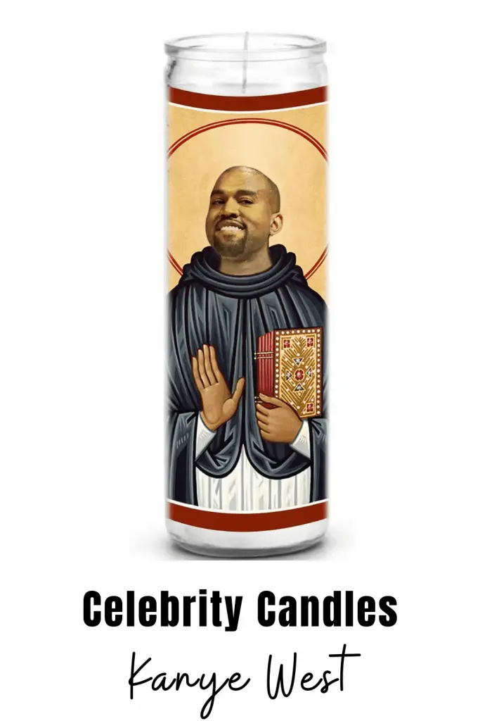Kanye West celebrity novelty candle. Celebrity prayer candles are a great gift for family or friends that can't get enough of their favorite celebrity. #kanyewest #novelty #candles #gift
