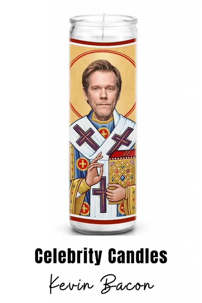 Kevin Bacon celebrity novelty candle. Celebrity prayer candles are a great gift for family or friends that can't get enough of their favorite celebrity. #kevinbacon #novelty #candles #gift