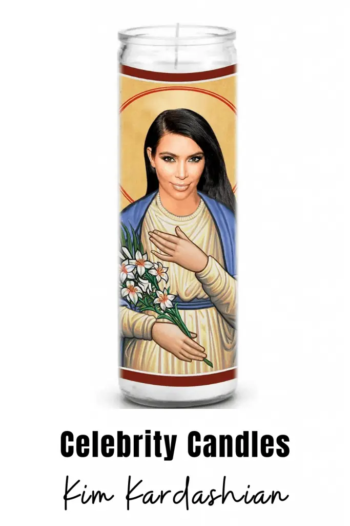 Kim Kardashian Candle Kim Kardashian celebrity novelty candle. Celebrity prayer candles are a great gift for family or friends that can't get enough of their favorite celebrity. #kimkardashian #novelty #candles #gift