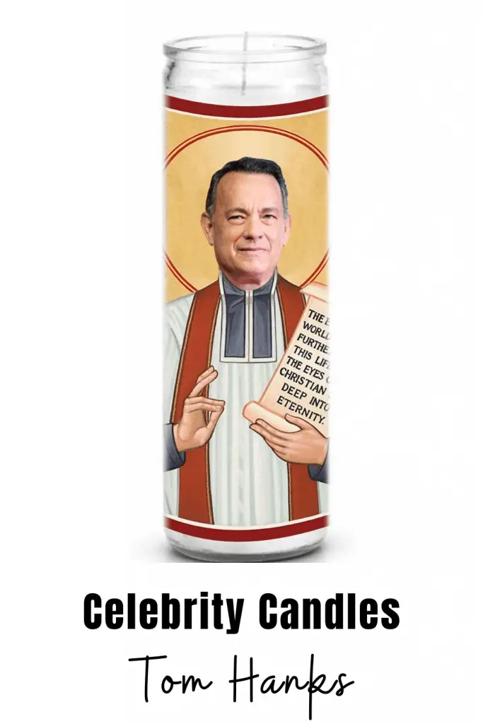 Tom Hanks celebrity novelty candle. Celebrity prayer candles are a great gift for family or friends that can't get enough of their favorite celebrity. #tomhanks #novelty #candles #gift